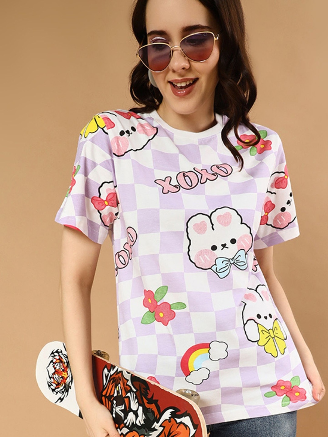 The Dry State Women Graphic Printed Round Neck Oversized T-shirt, White