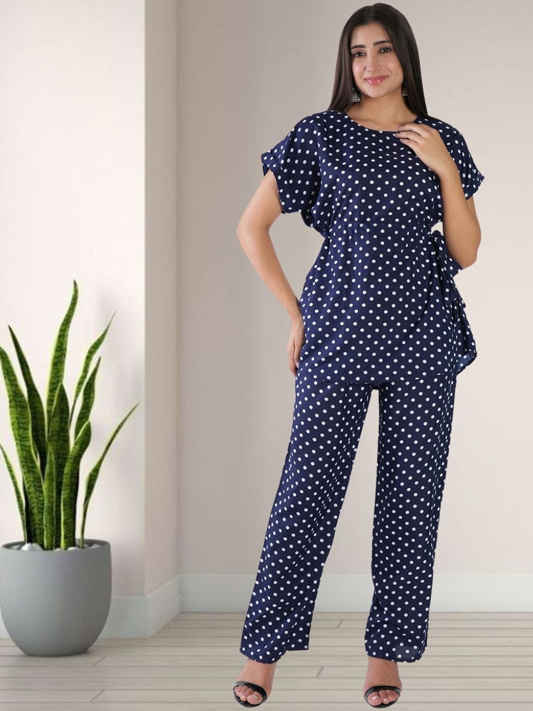 

BAESD Printed Half Sleeves Top With Trouser Co-Ords, Blue