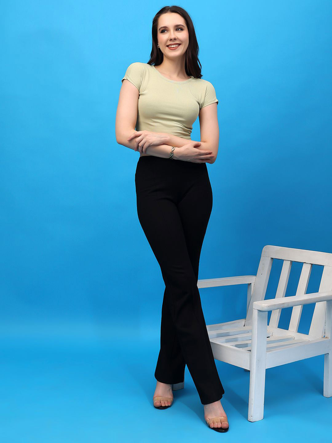 

Cation Women Green Solid Cotton Crop Top