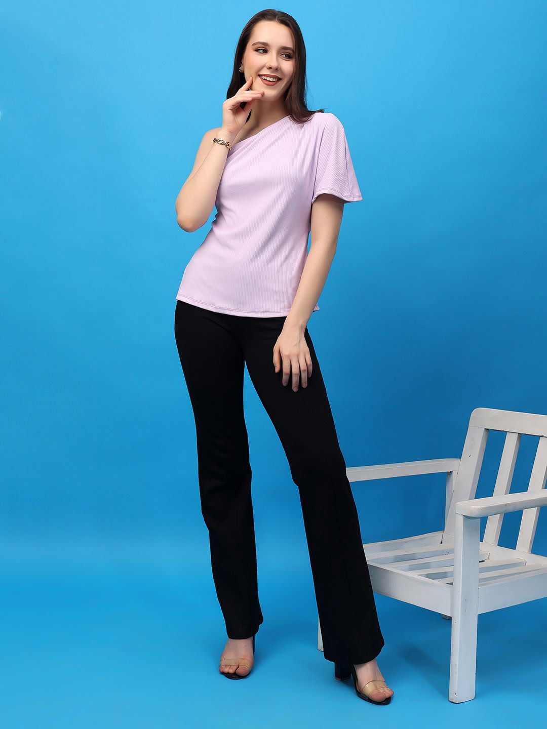 

Cation Women Solid Round Neck Cotton Top, Purple