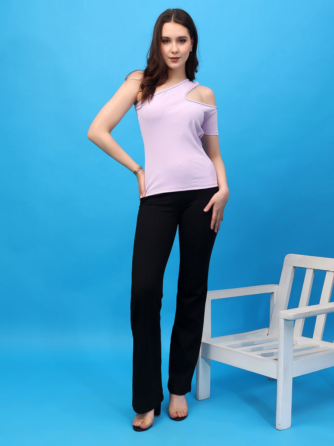 

Cation Women Solid Round Neck Cotton Top, Purple