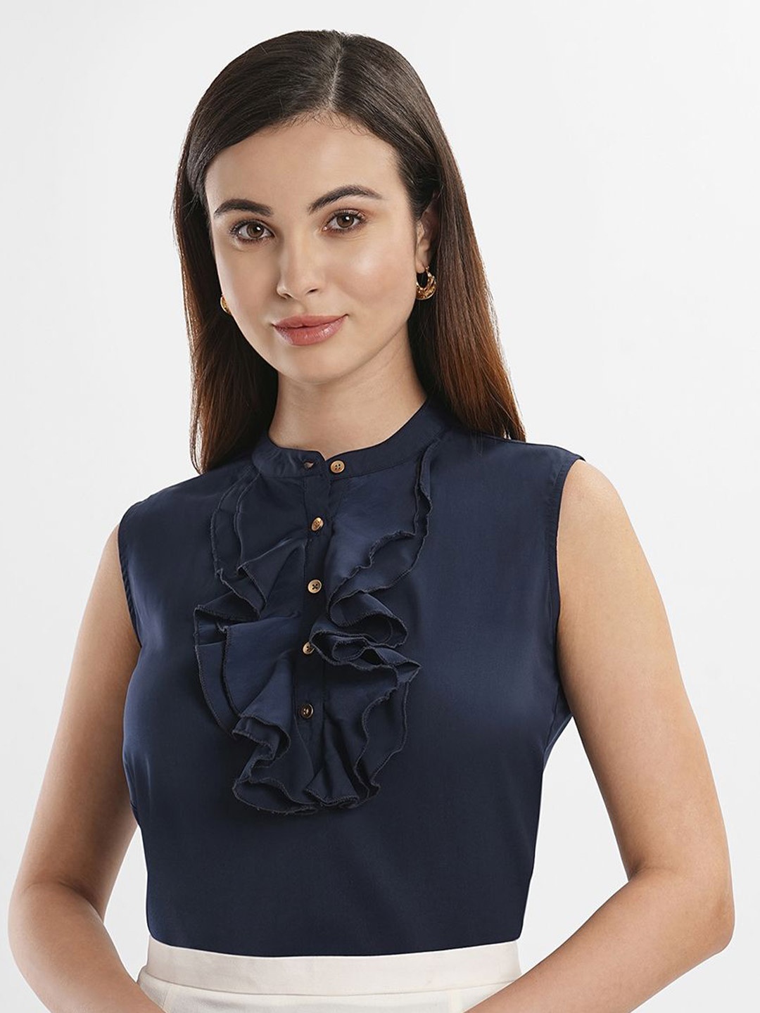 

Bombay High Mandarin Collar Top, Navy blue