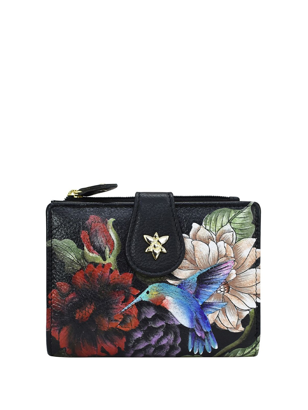 

Anuschka Women Floral Printed Leather Two Fold Wallet, Black