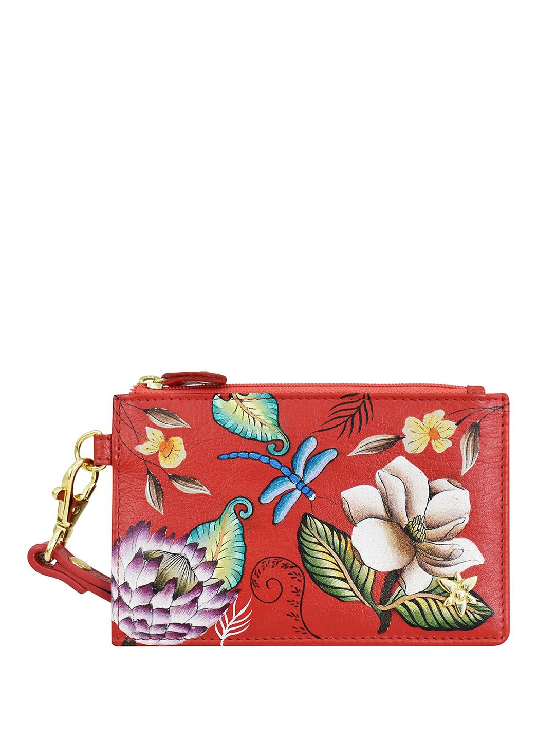

Anuschka Women Floral Printed Leather Card Holder With Wristlet, Red