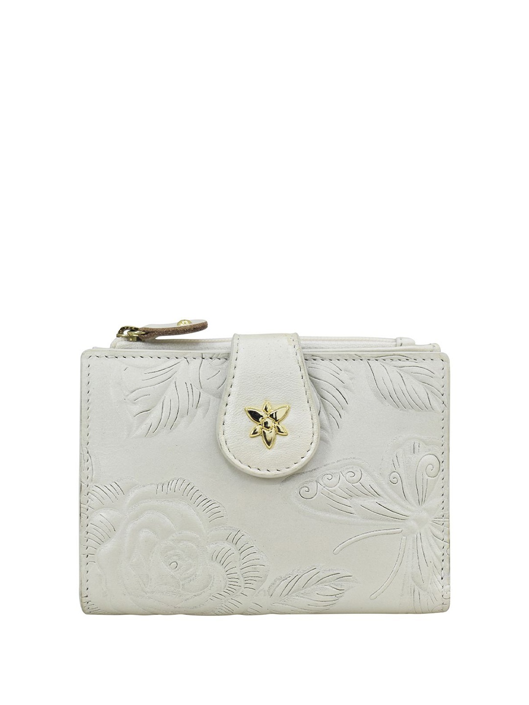 

Anuschka Women Floral Leather Two Fold Wallet, White