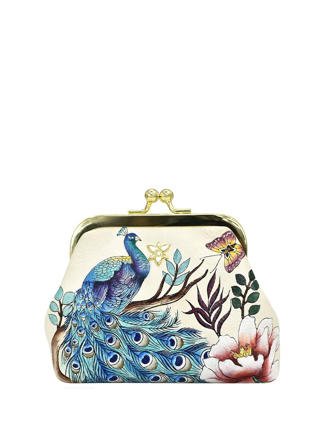 

Anuschka Women Printed Leather Clasp Pouch With Key Fobs, Off white