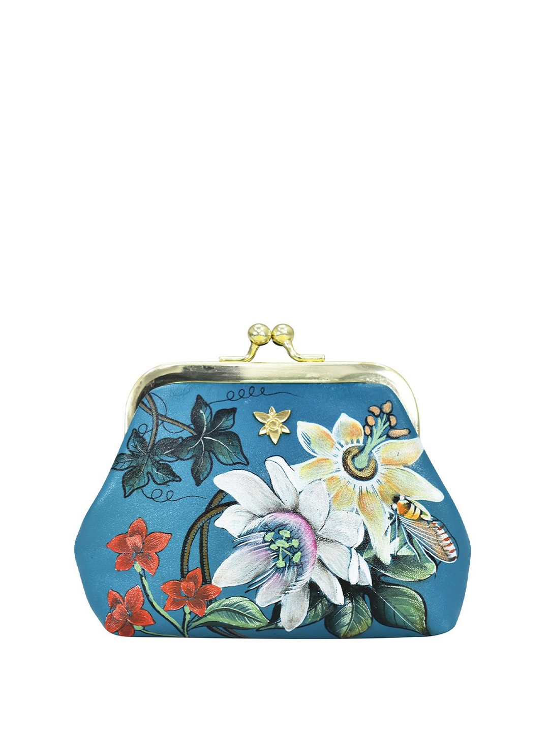 

Anuschka Women Floral Printed Kiss Clasp Leather Money Clip, Turquoise blue