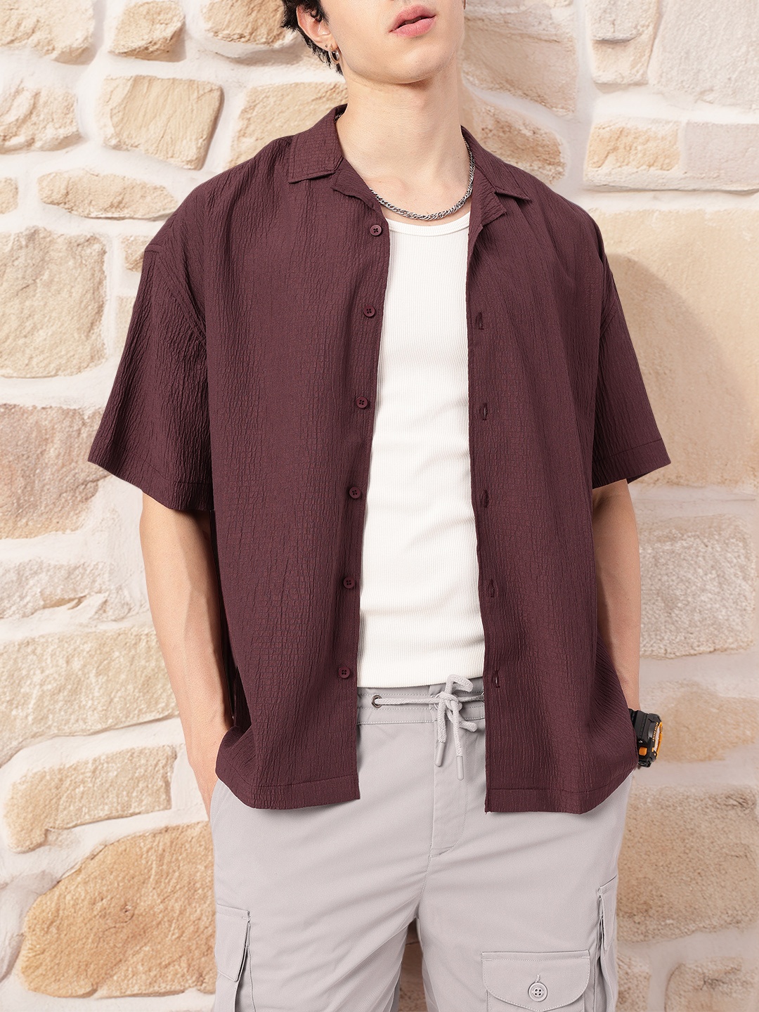 

Kook N Keech Brewed To Perfection Seersucker Relaxed Fit Shirt, Coffee brown