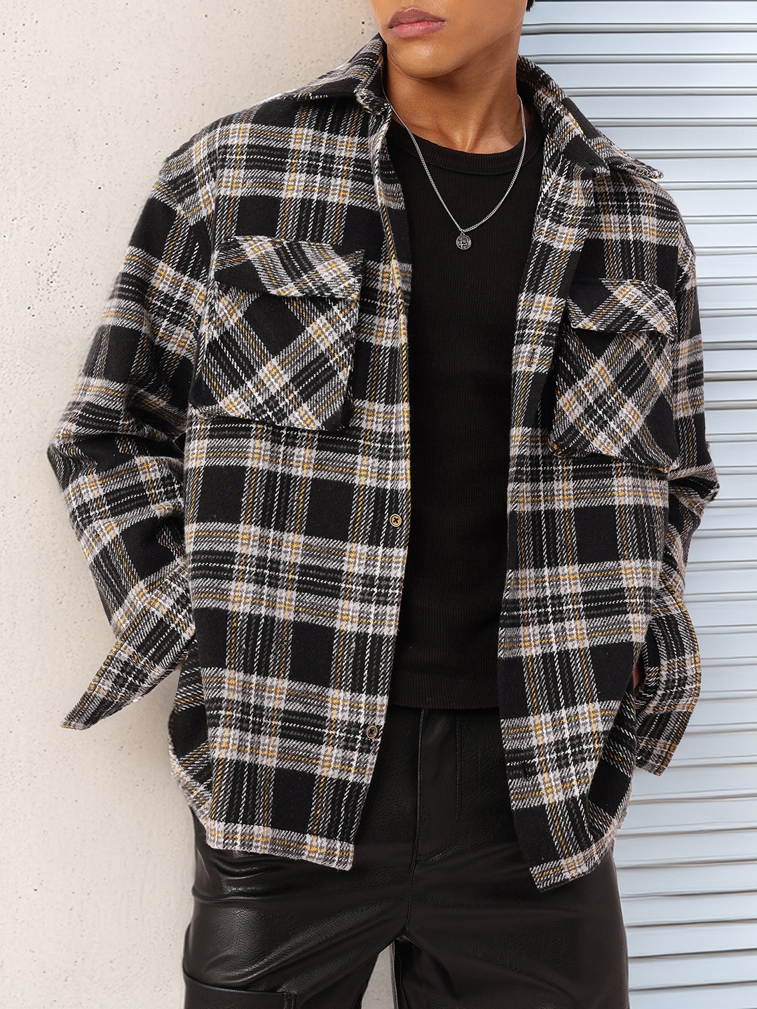 

Kook N Keech Classic Charm Flannel Tartan Checked Oversized T-Shirt, Black