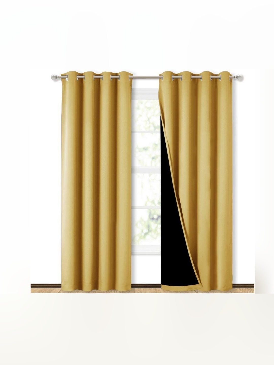 

BFAM Yellow 2 Pieces Black Out Window Curtains