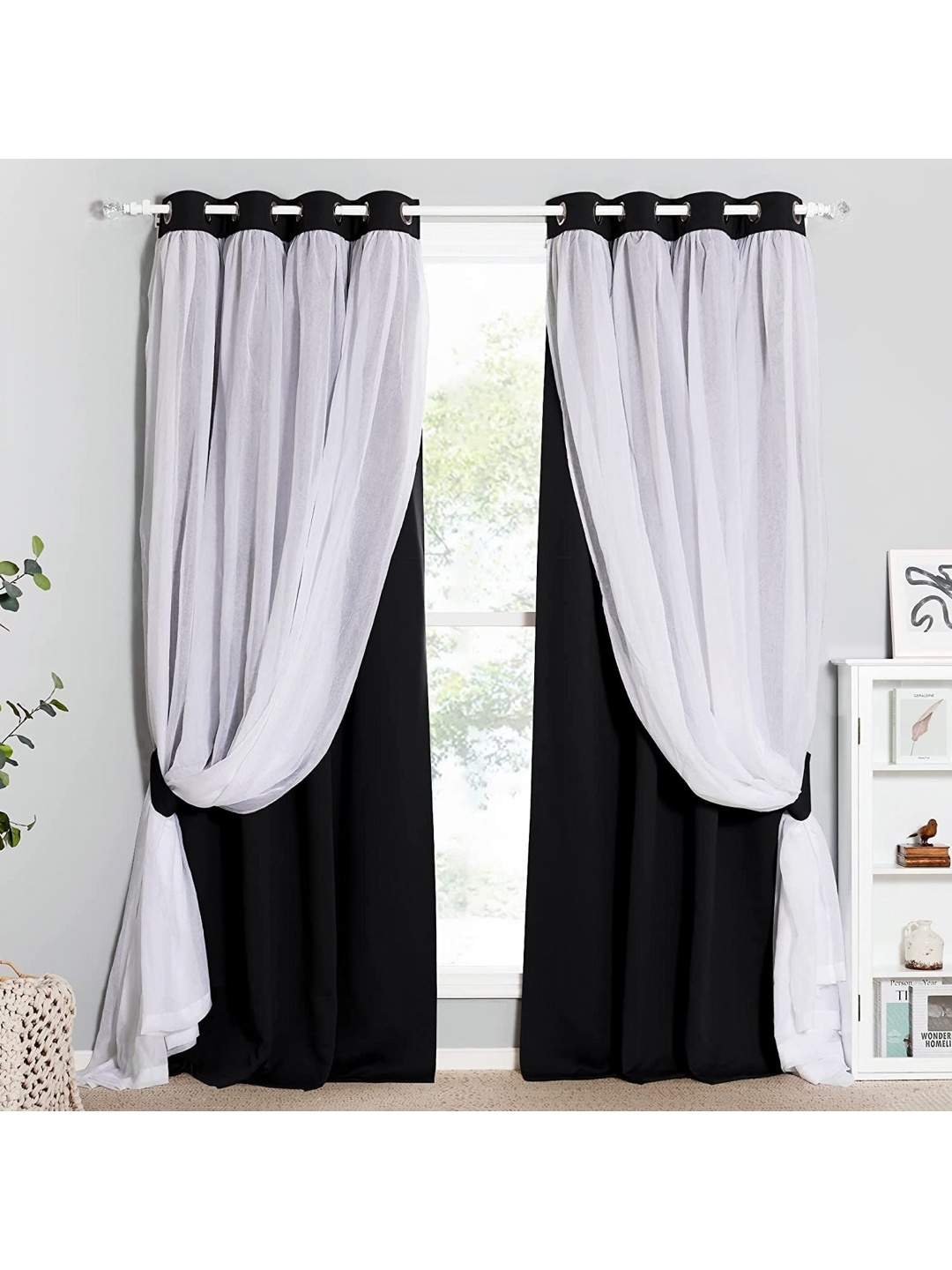 

BFAM Black & White Double Layers Black Out & Sheer Door Curtain