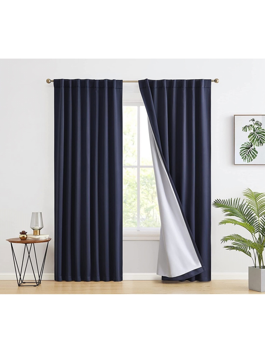 

BFAM Navy Blue & White 2 Pieces Black Out Door Curtain