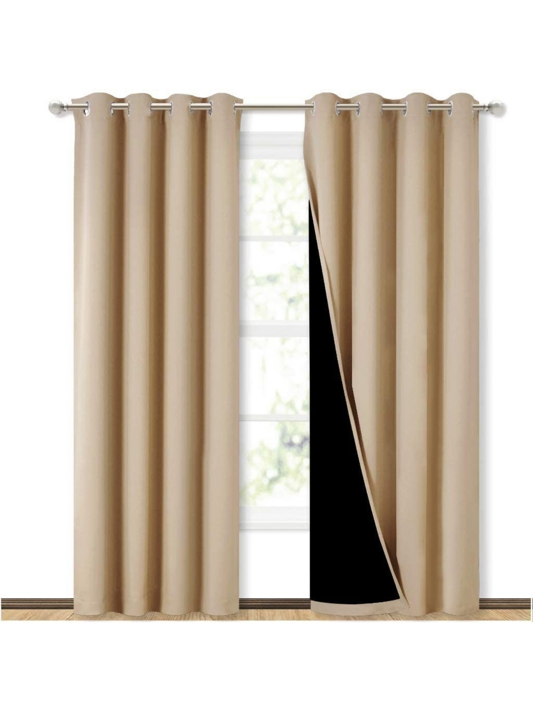 

BFAM Beige 2 Pieces Black Out Long Door Curtains