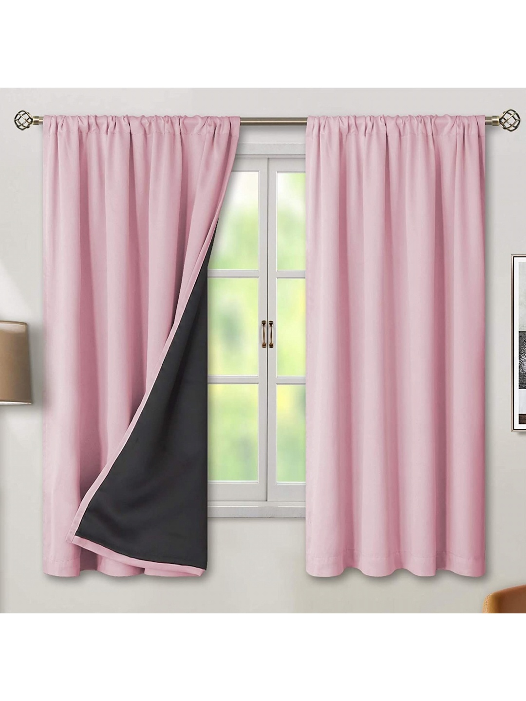 

BFAM Pink & Black 2 Pieces Black Out Long Door Curtains