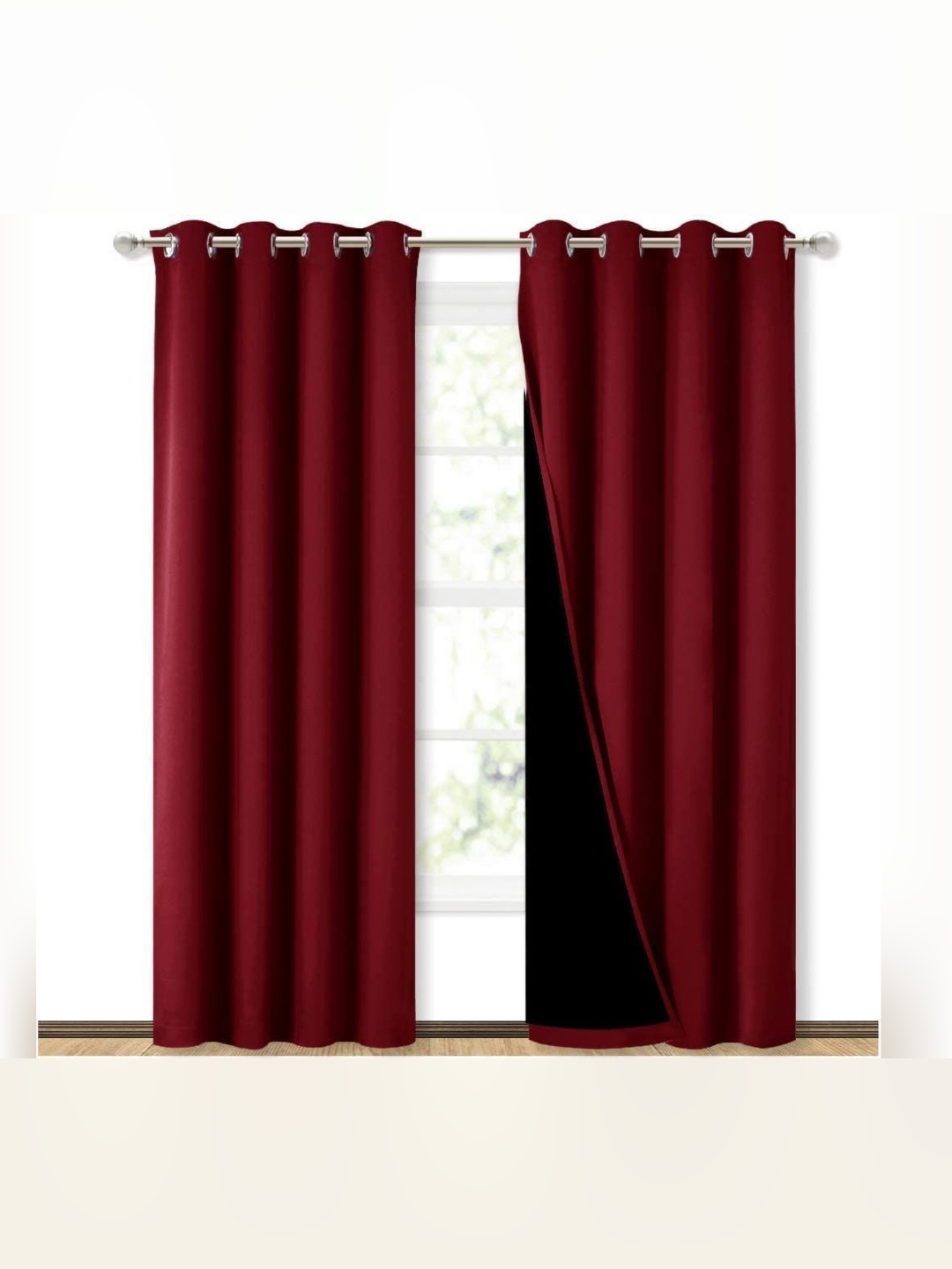 

BFAM Maroon 2 Pieces Black Out Window Curtain