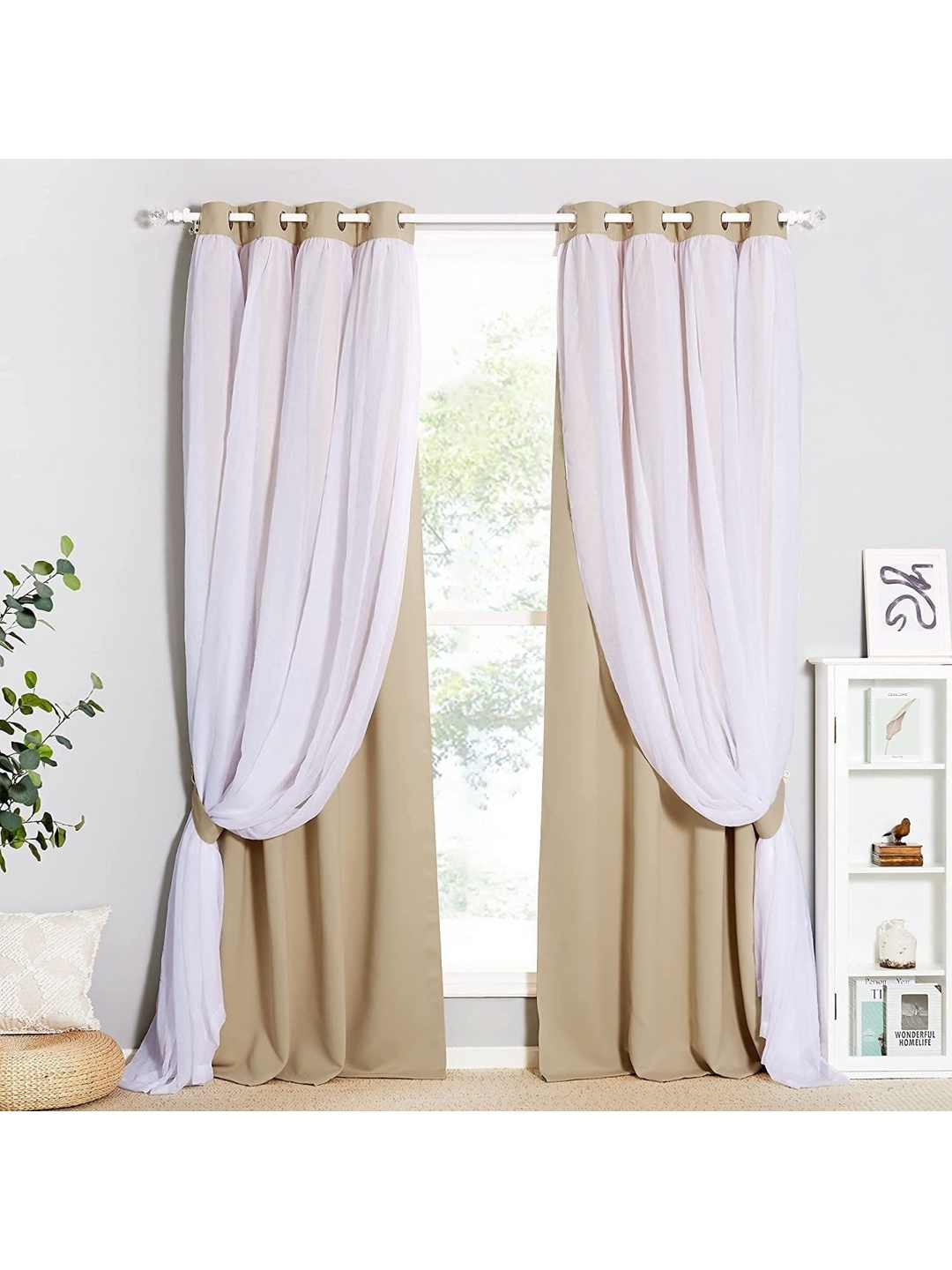 

BFAM Beige & White Black Out Door Curtain