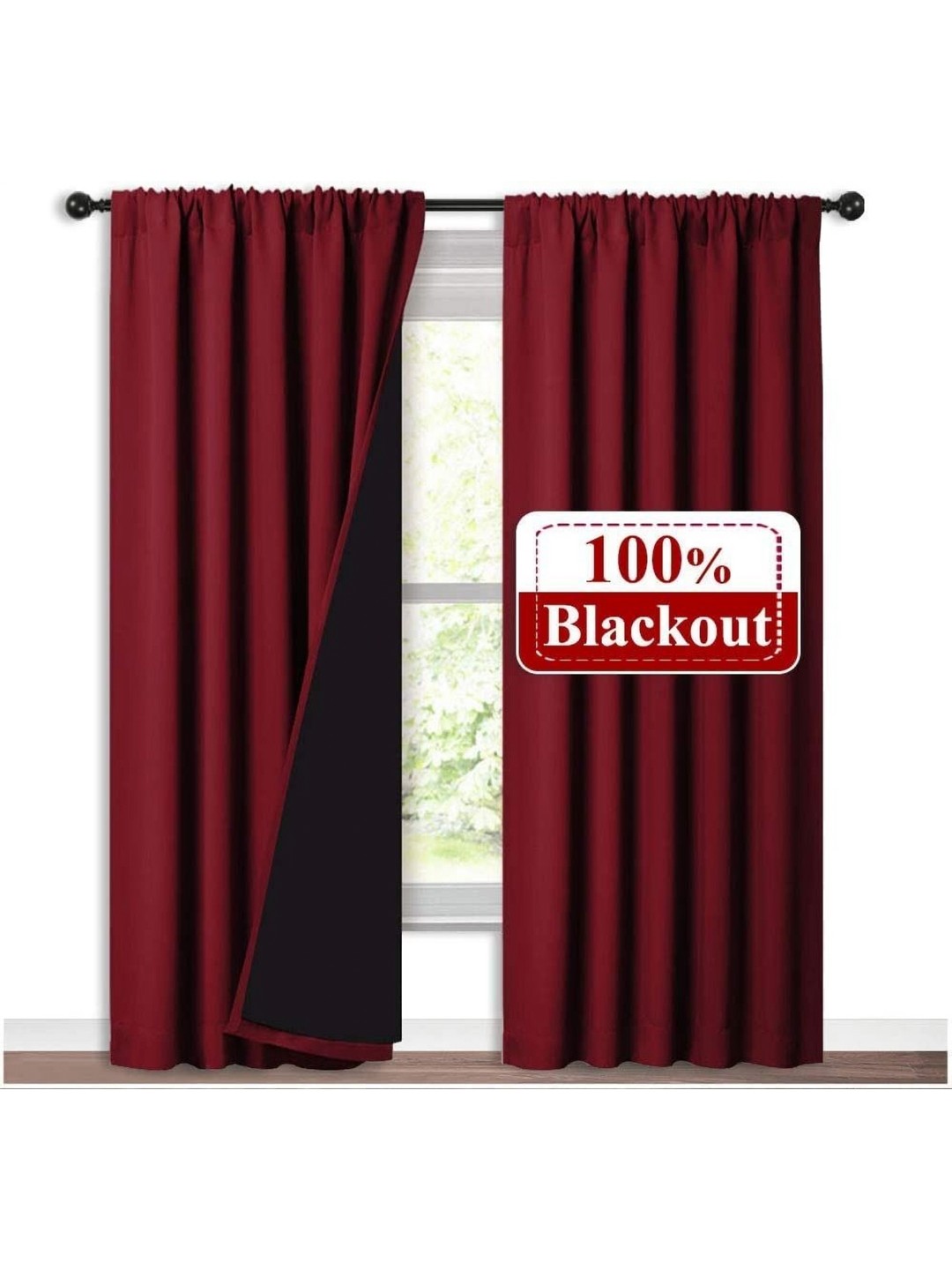 

BFAM Maroon 2 Pieces Black Out Long Door Curtains