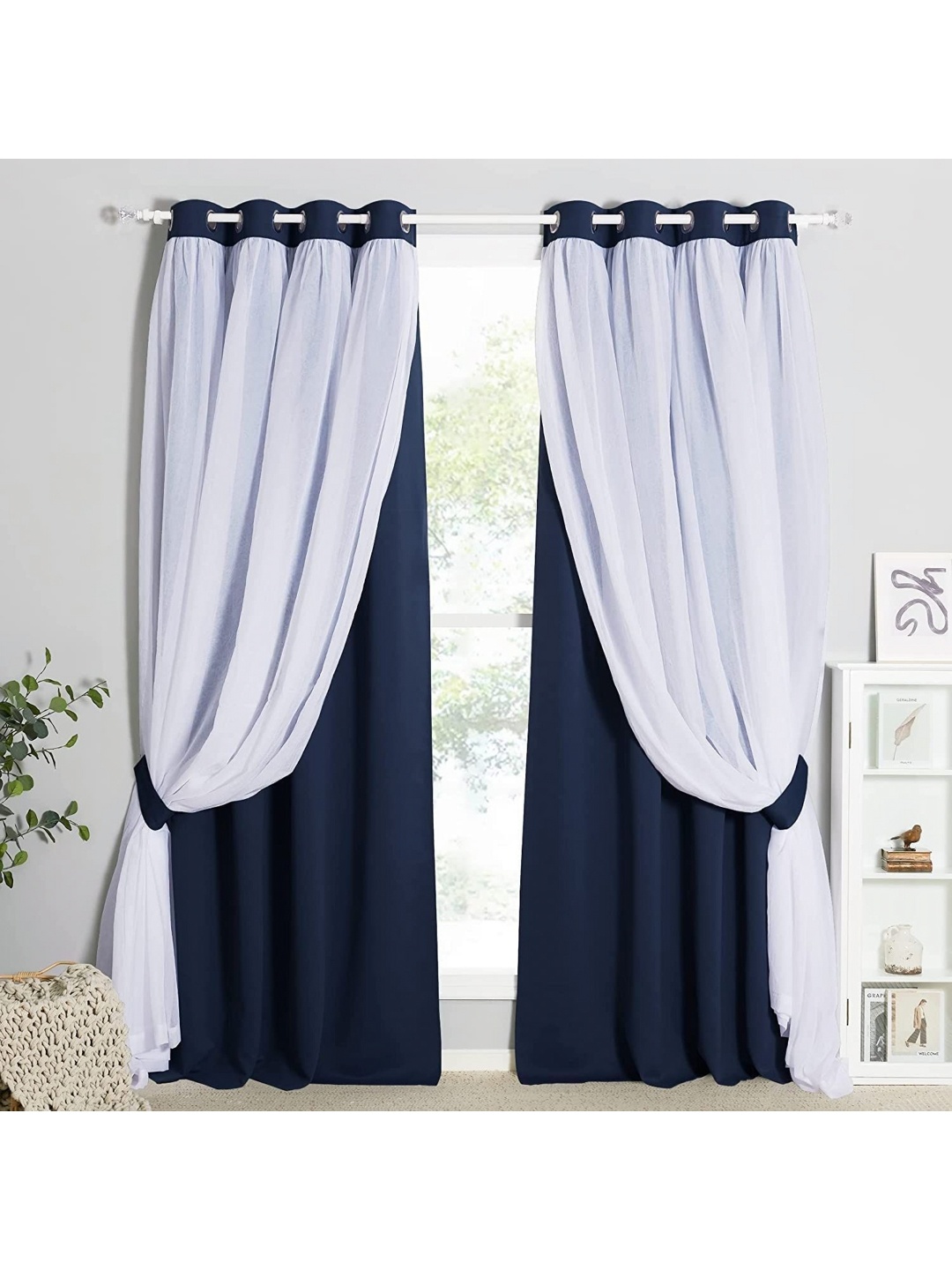 

BFAM Blue & White Double Layer Black Out & Sheer Door Curtain