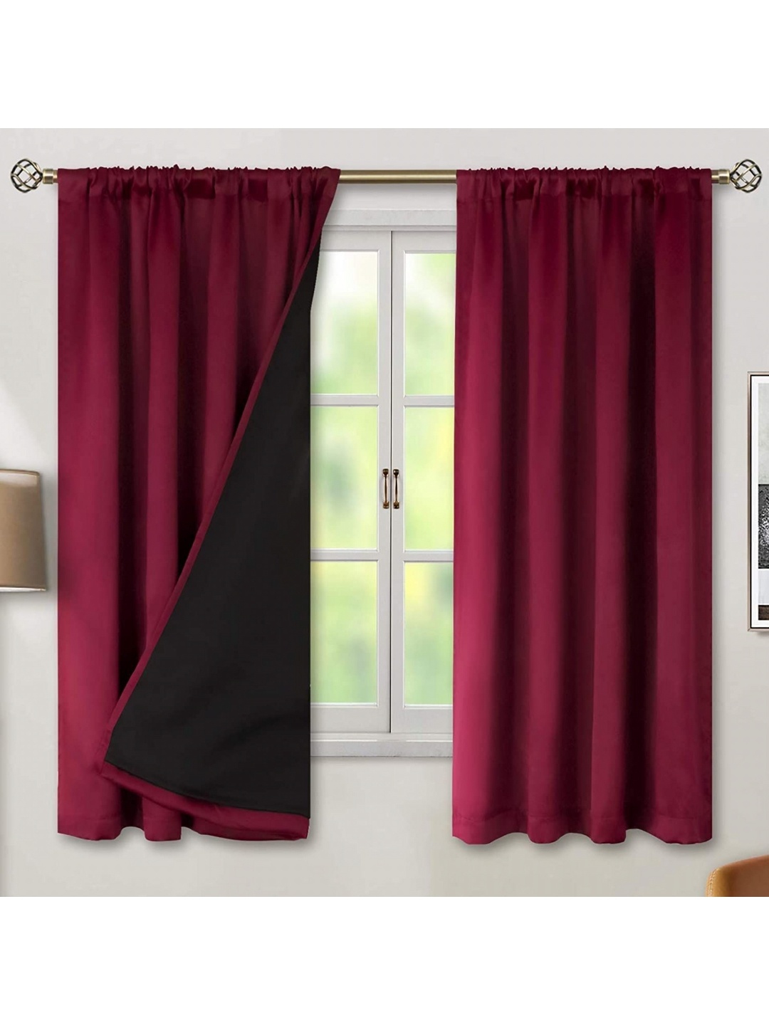 

BFAM Maroon 2 Pieces Black Out Window Curtains