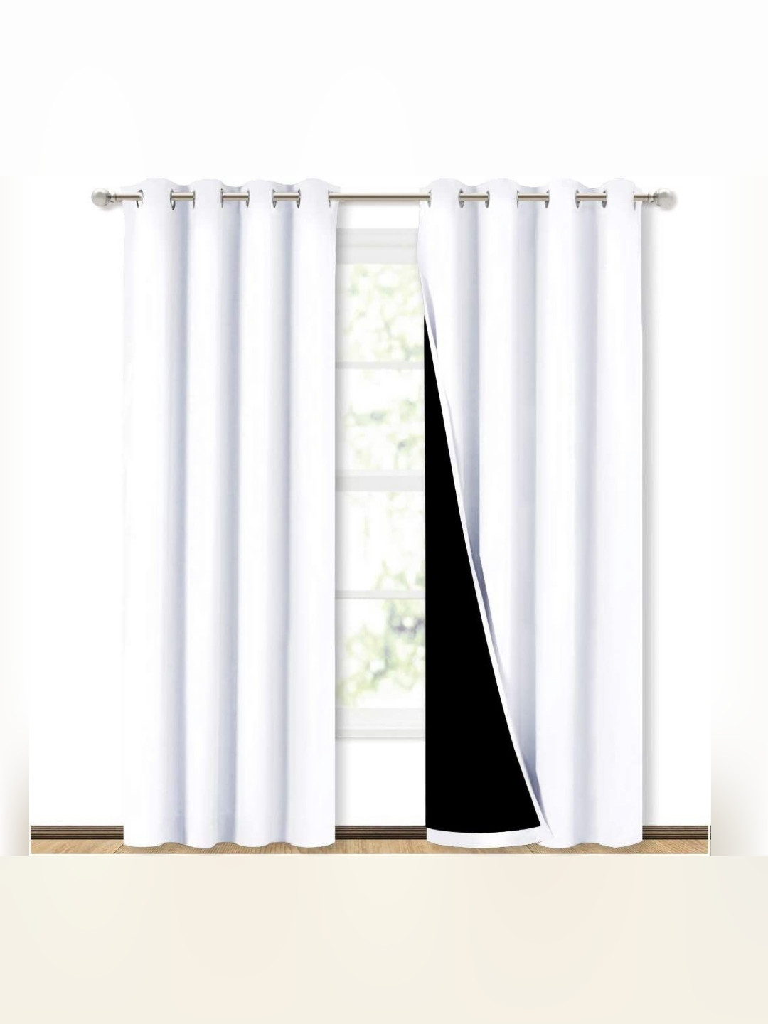 

BFAM White & Black 2 Pieces Black Out Window Curtain