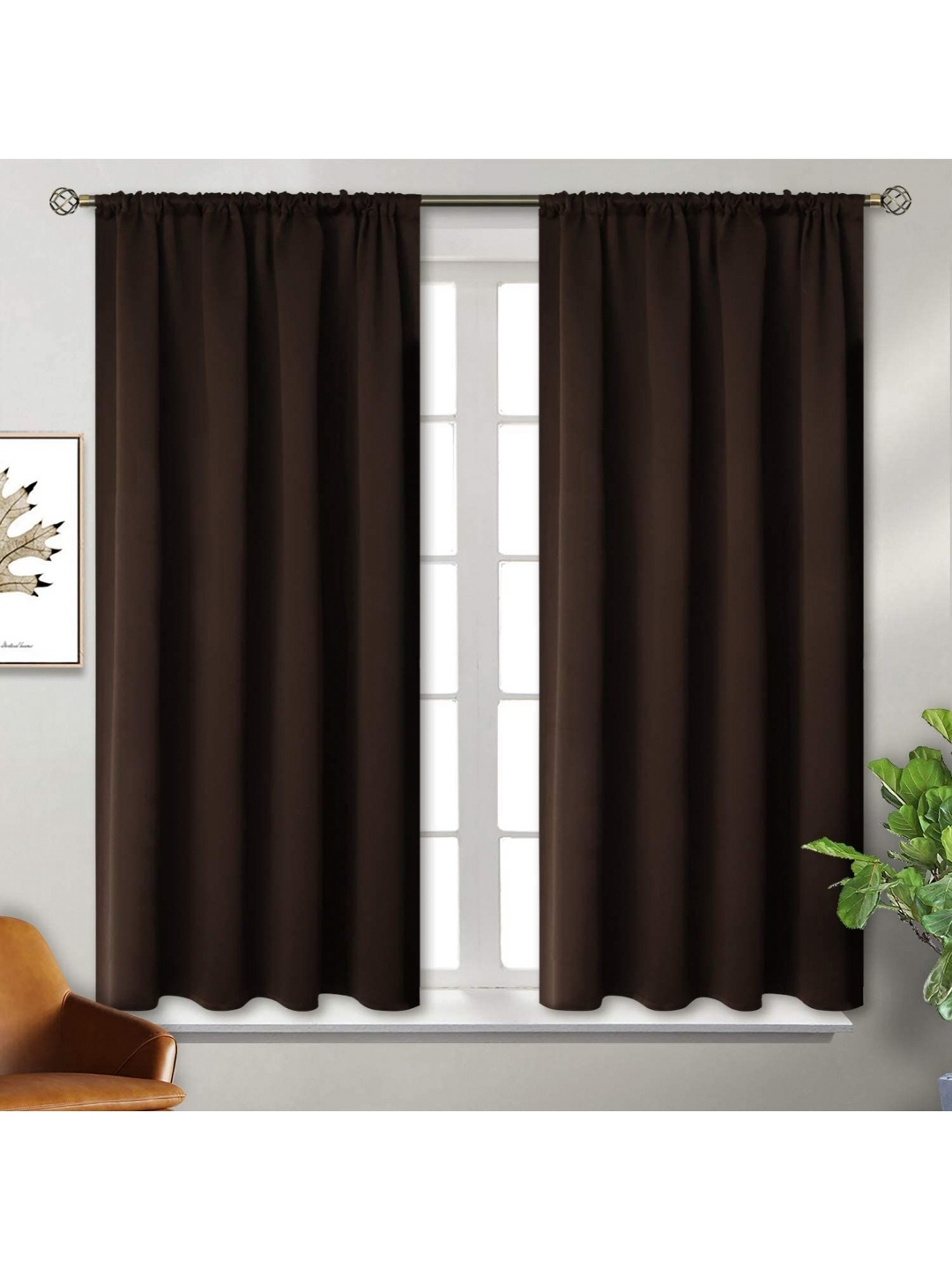 

BFAM Brown 2 Pieces Black Out Long Door Curtain