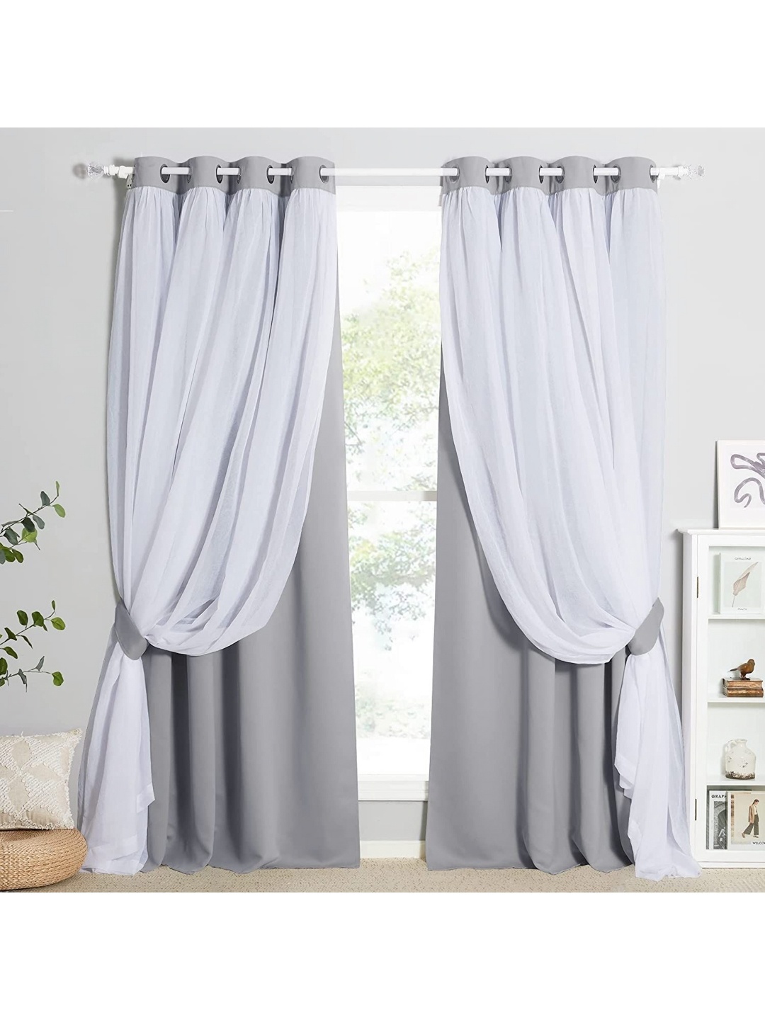 

BFAM Grey & White Black Out Window Curtain