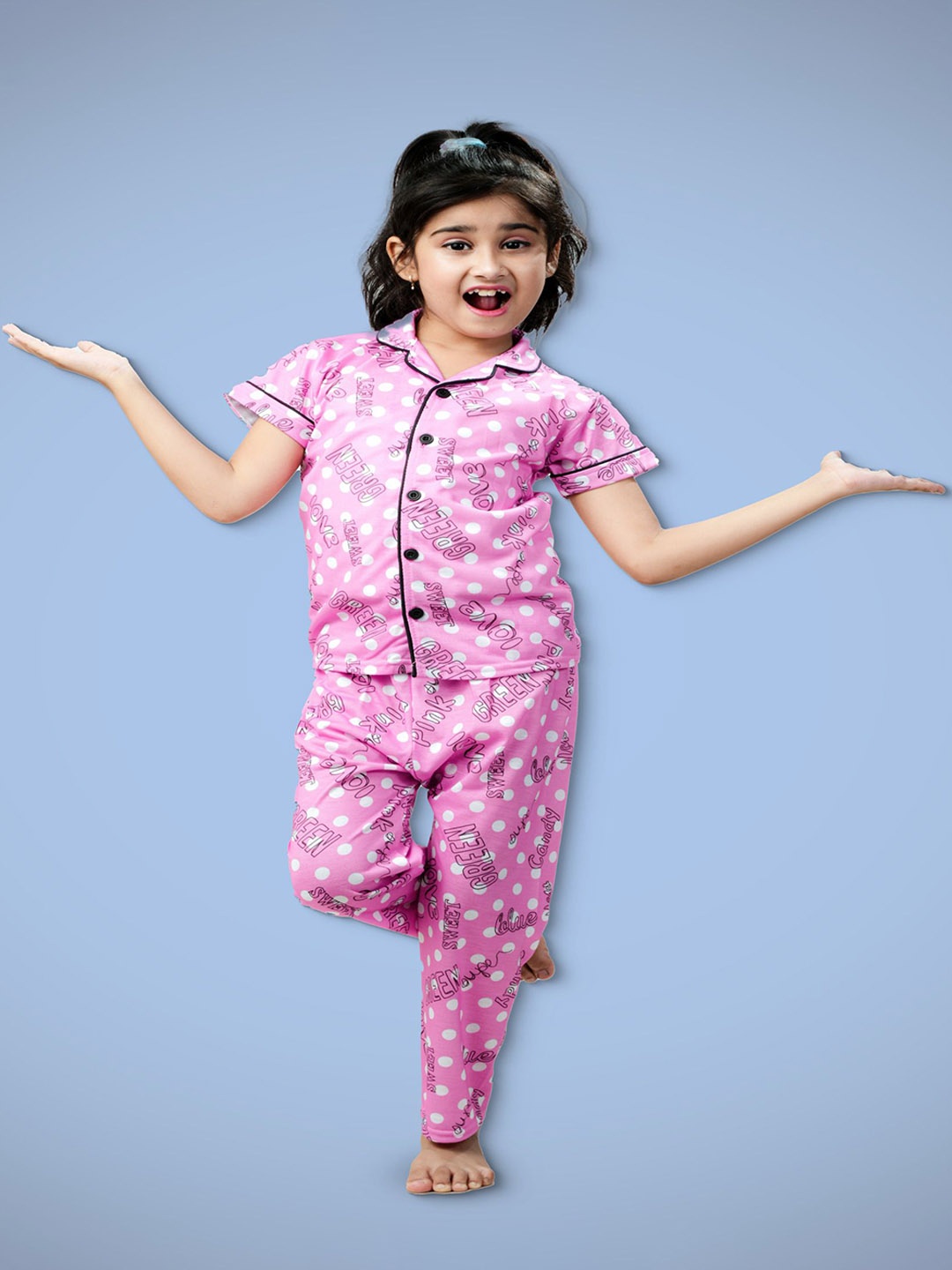 

BURBN Girls Printed Night suit, Pink