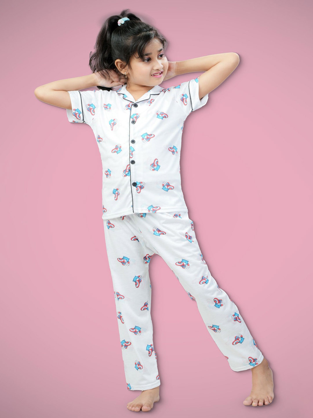 

BURBN Girls Printed Shirt and Pyjamas Night Suit, White
