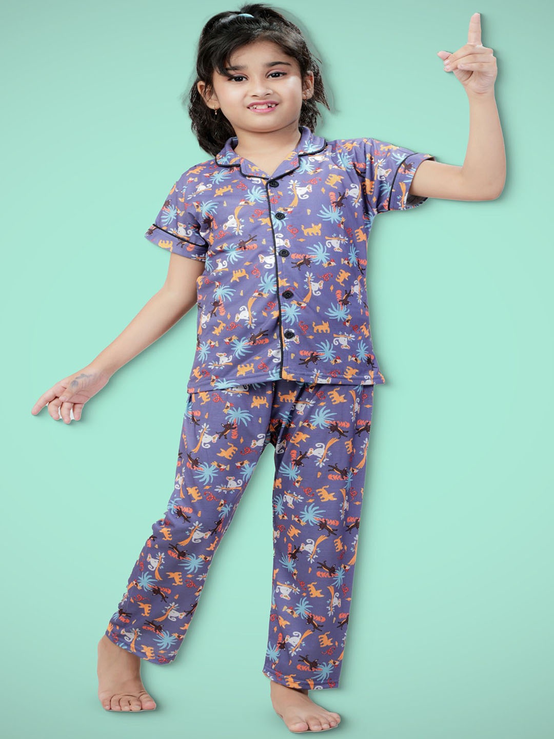 

BURBN Girls Printed Night suit, Blue