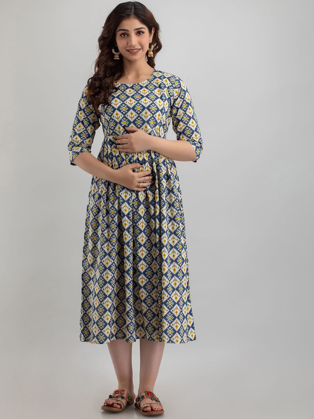 

VARICOS Geometric Printed Maternity Anarkali Kurta, Blue