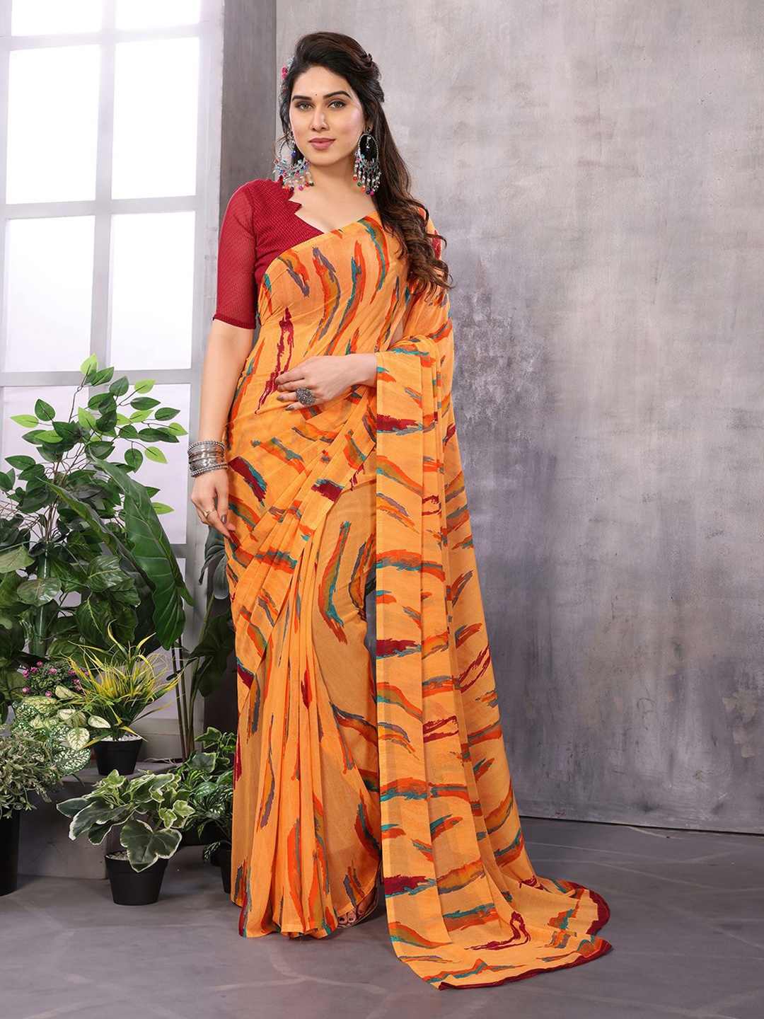 

ANAND SAREES Printed Pure Georgette Saree, Orange