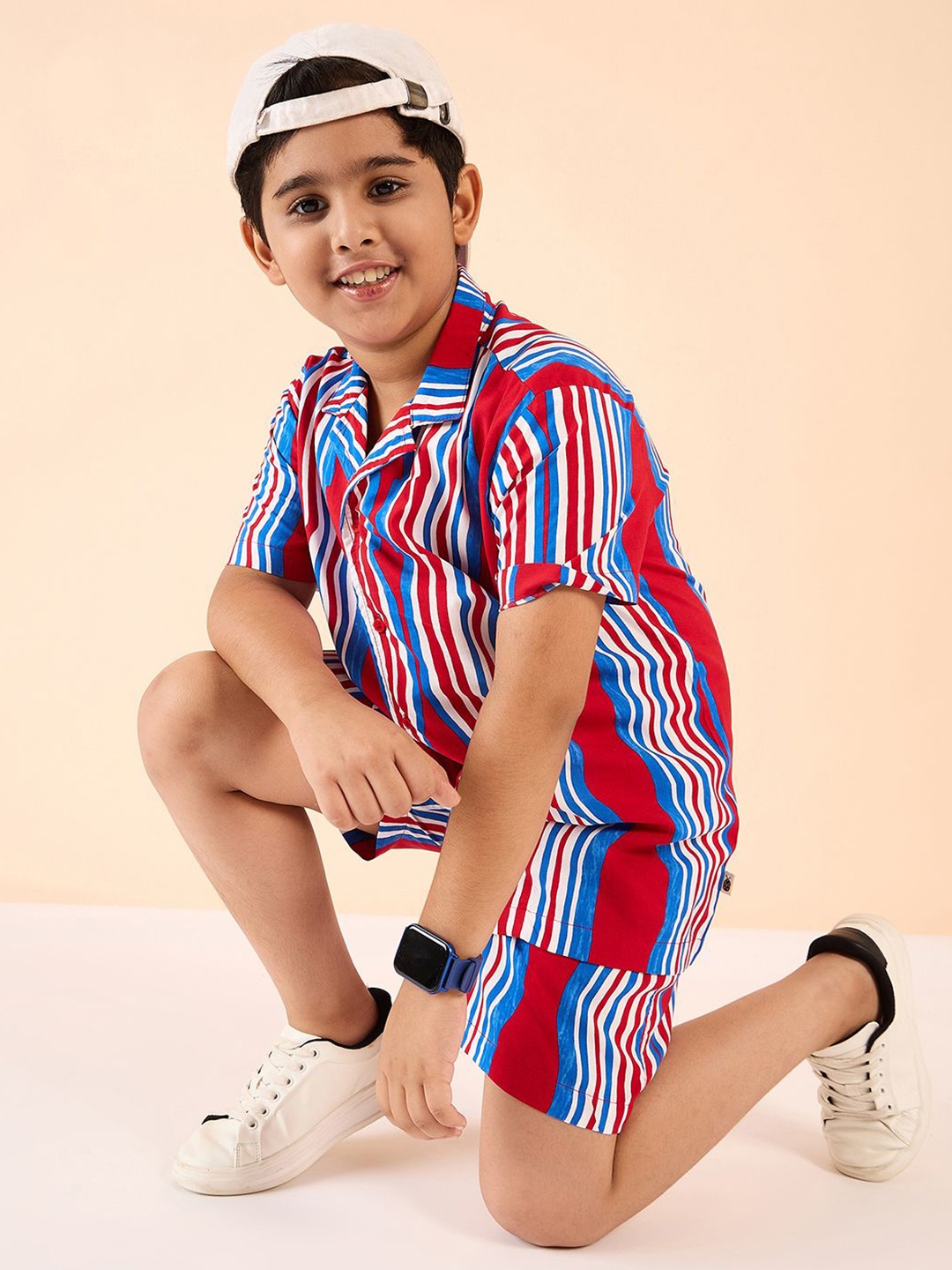 

Stylo Bug Boys Striped Shirt with Shorts, Red