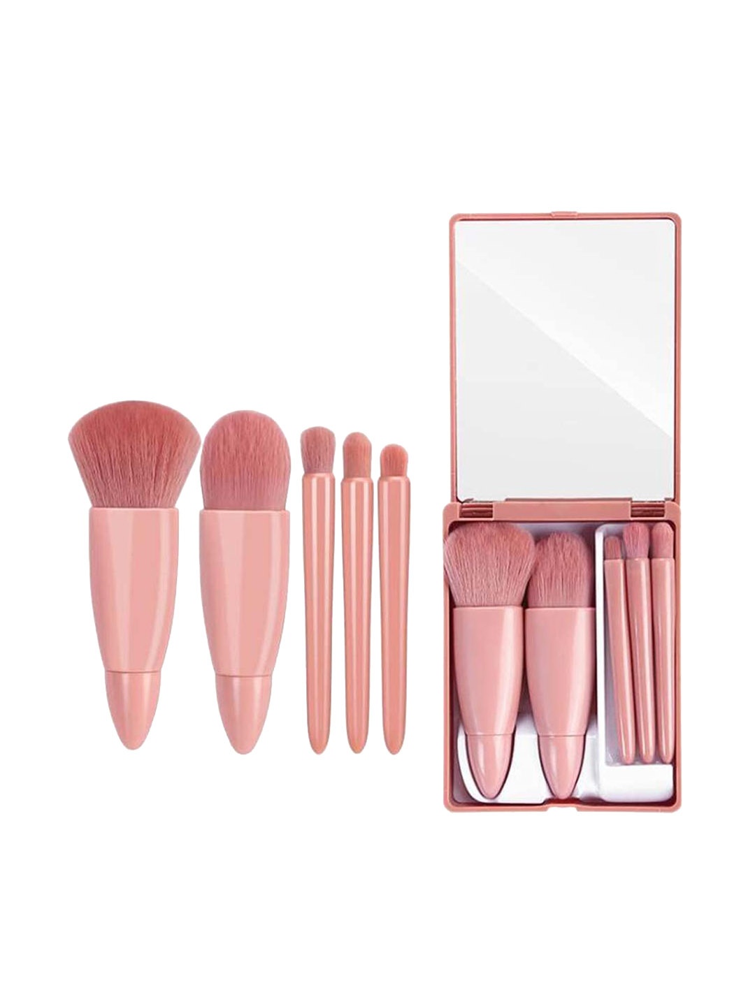 

KAZARMAA Set Of 5 Foundation Makeup Brushes With Mirror, Rose gold