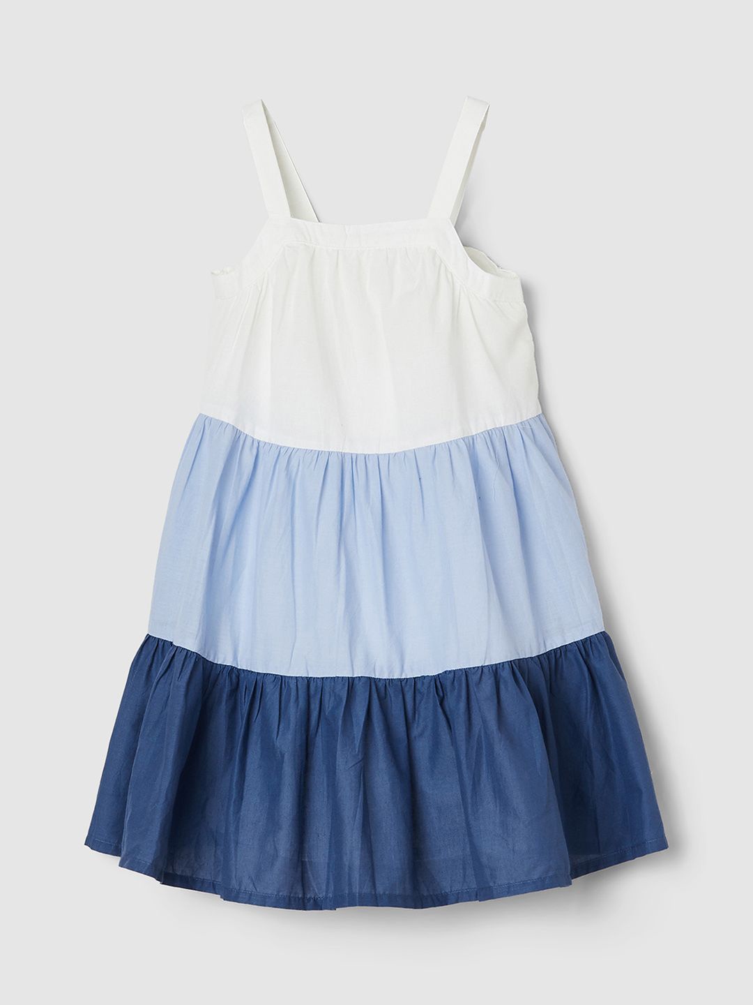 

max Girls Colourblocked Tiered Pure Cotton A-Line Dress, Blue