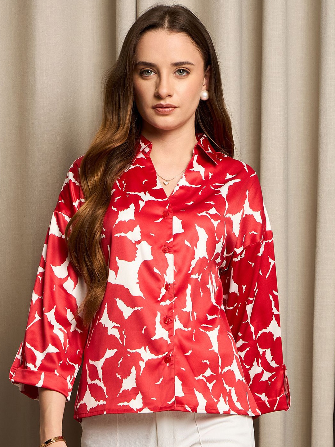 

Marie Claire Women Opaque Printed Casual Shirt, Red