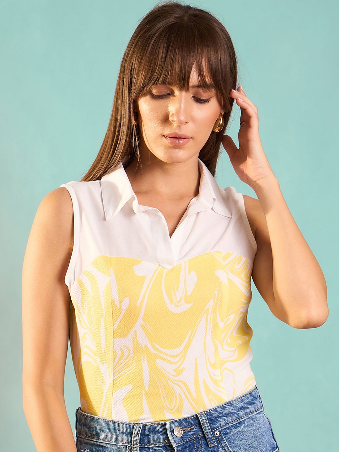 

Marie Claire Women Abstract Printed Shirt Style Top, Yellow