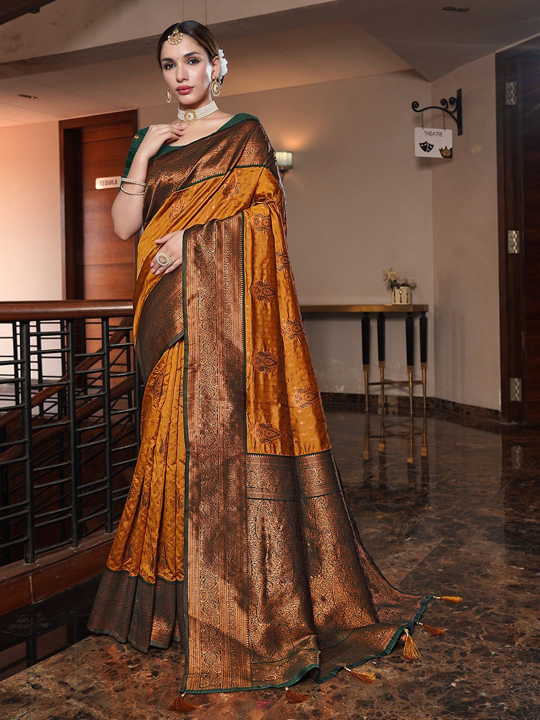 

JUST FASHION Ethnic Motifs Woven Designed Zari Banarasi Saree, Mustard