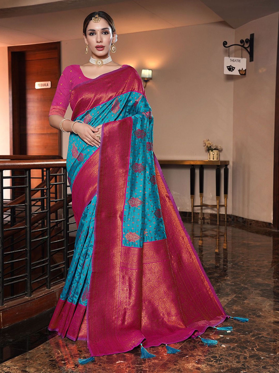 

JUST FASHION Ethnic Motifs Zari Banarasi Saree, Blue