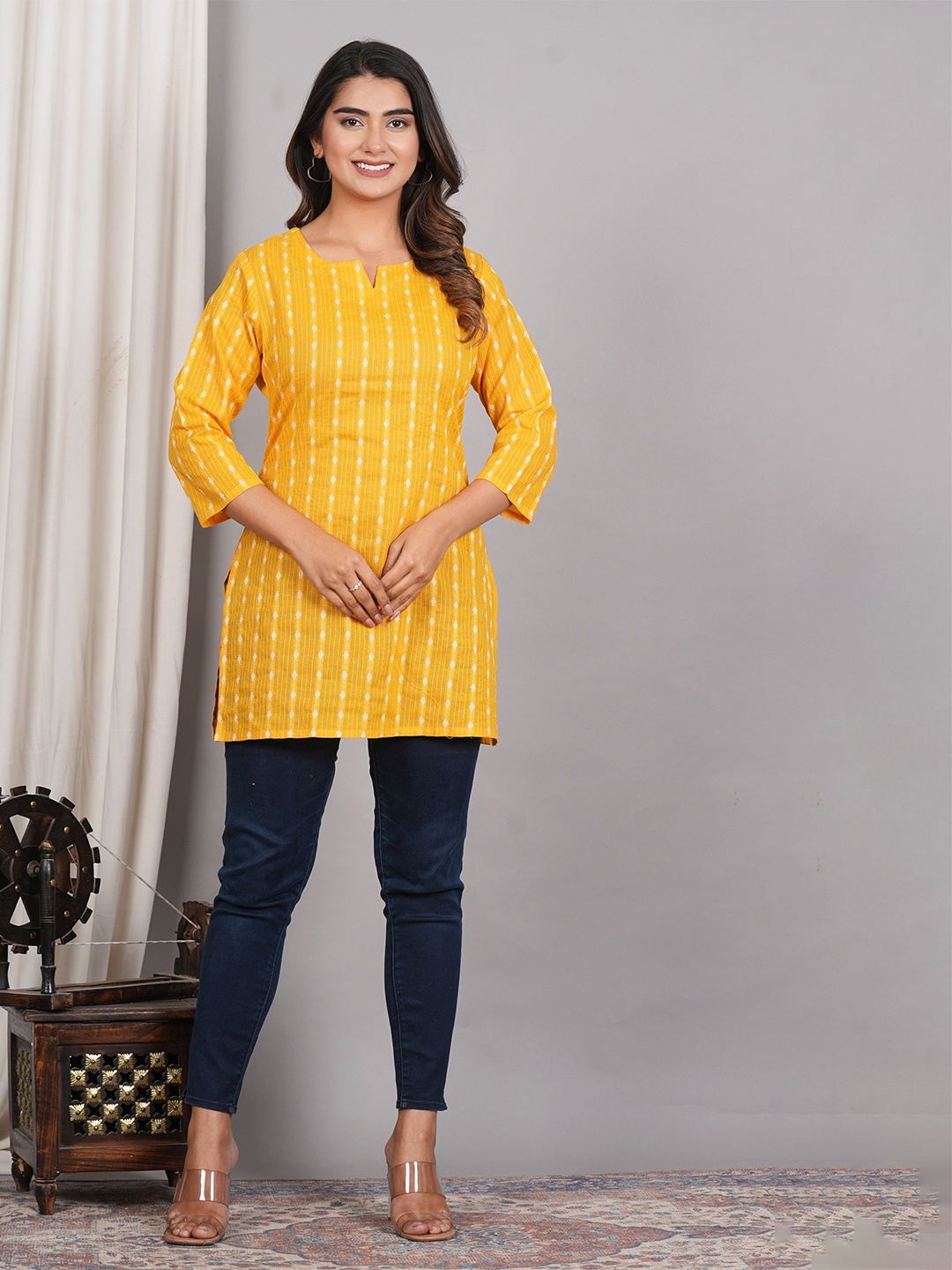 

DHANOTA Print Cotton Top, Yellow