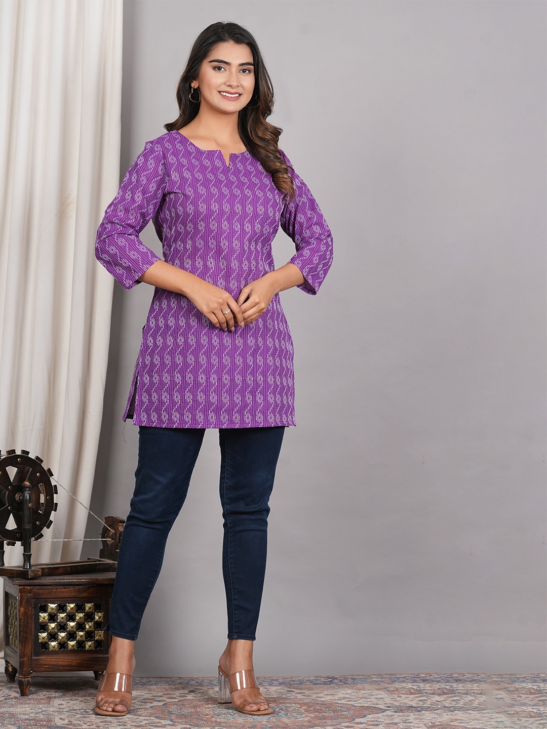 DHANOTA Women's Ethnic Cotton Top, Purple