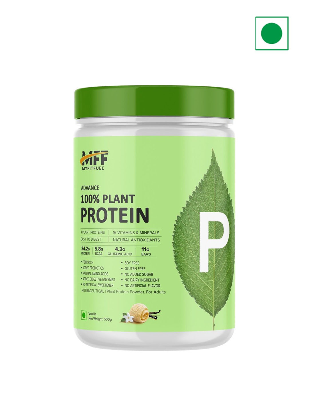 

MyFitFuel Unisex Vanilla Flavor 100% Plant Protein -500g, Green