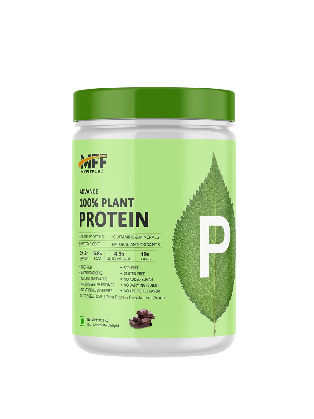 

MyFitFuel Unisex Rich Chocolate Delight 100% Plant Protein- 1Kg, Green