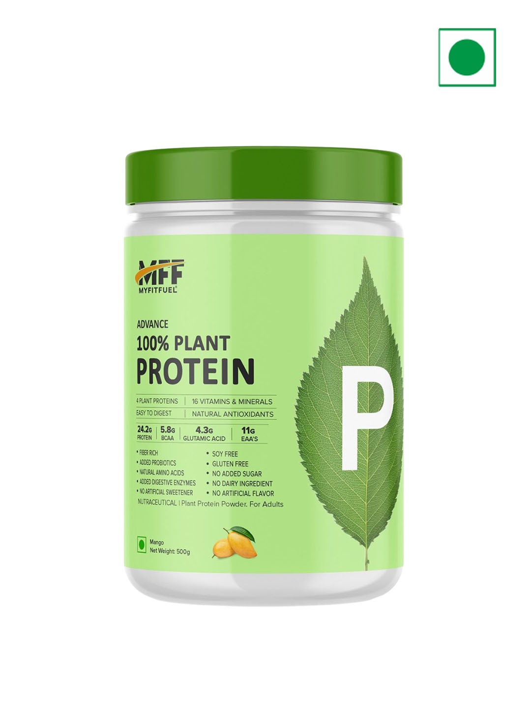 

MyFitFuel Unisex Mango Flavor 100% Plant Protein -500g, Green
