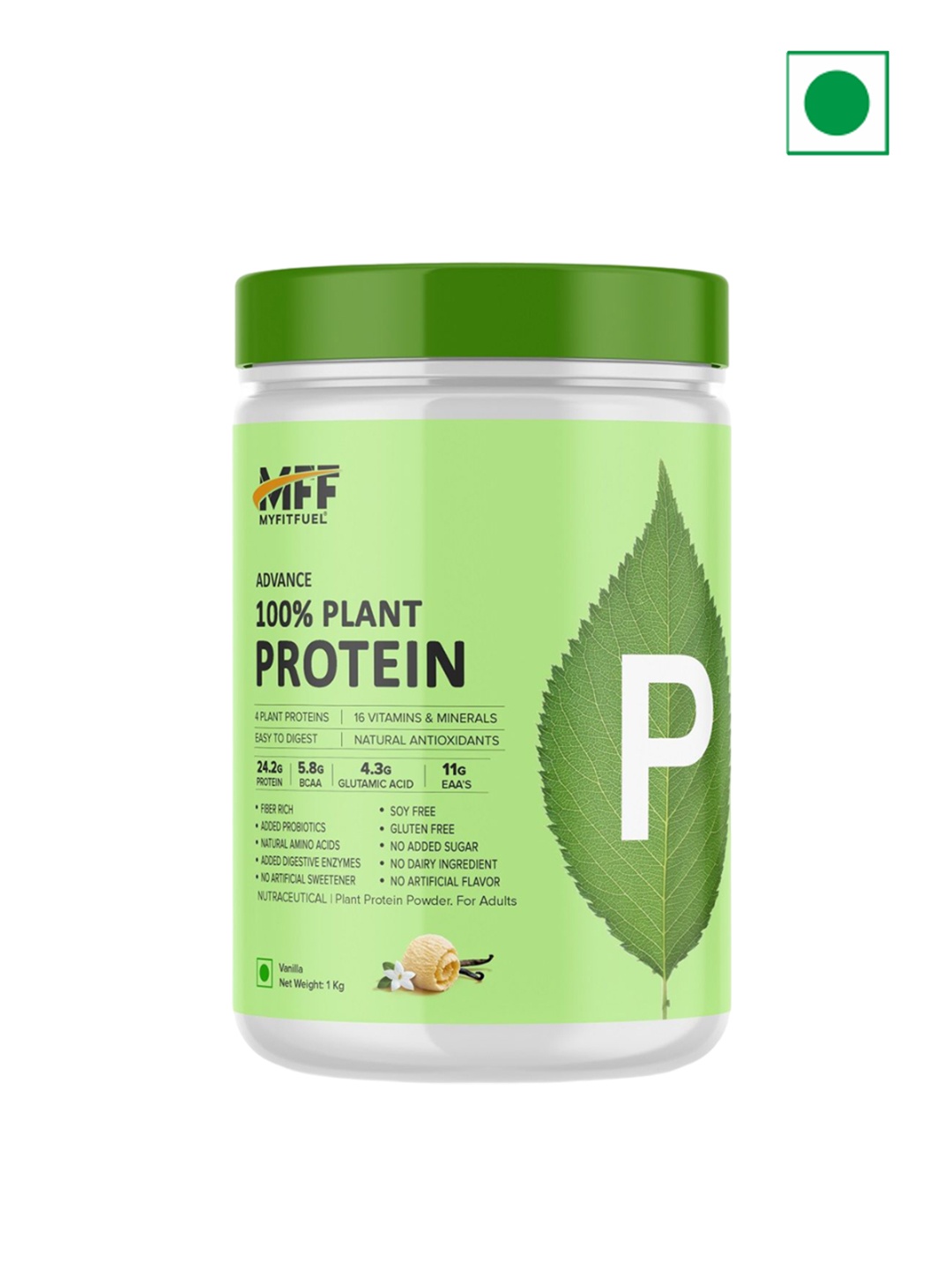 

MyFitFuel Unisex 100% Plant Protein-Vanila- 1Kg, Green