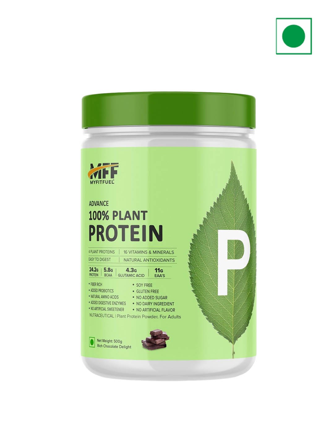 

MyFitFuel Unisex Rich Chocolate Delight 100% Plant Protein -500g, Green