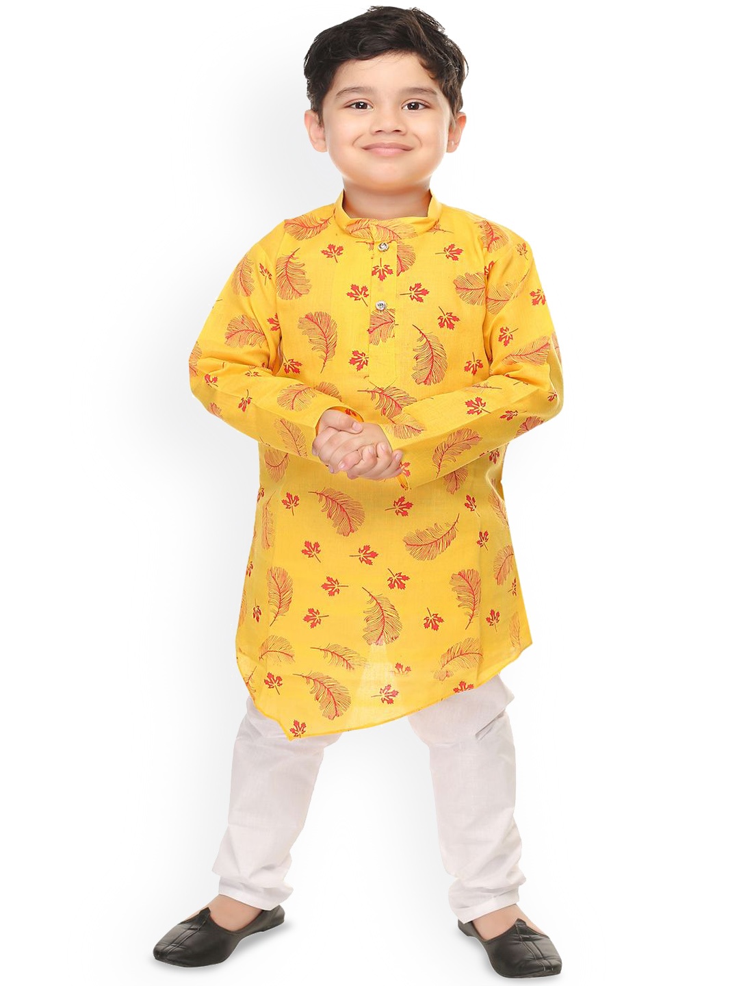 

BAESD Boys Floral Printed Straight Kurta with Trousers, Yellow