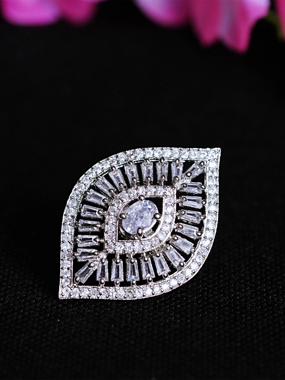 

Zoey Silver Plated American Diamond Studded Finger Ring