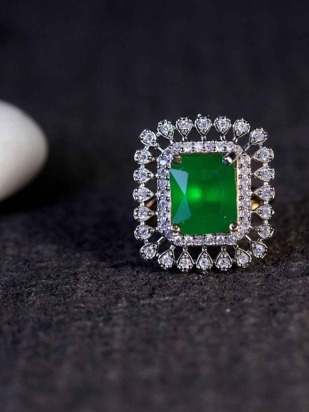 

Zoey Silver-Plated CZ Stone-Studded Finger Ring, Green