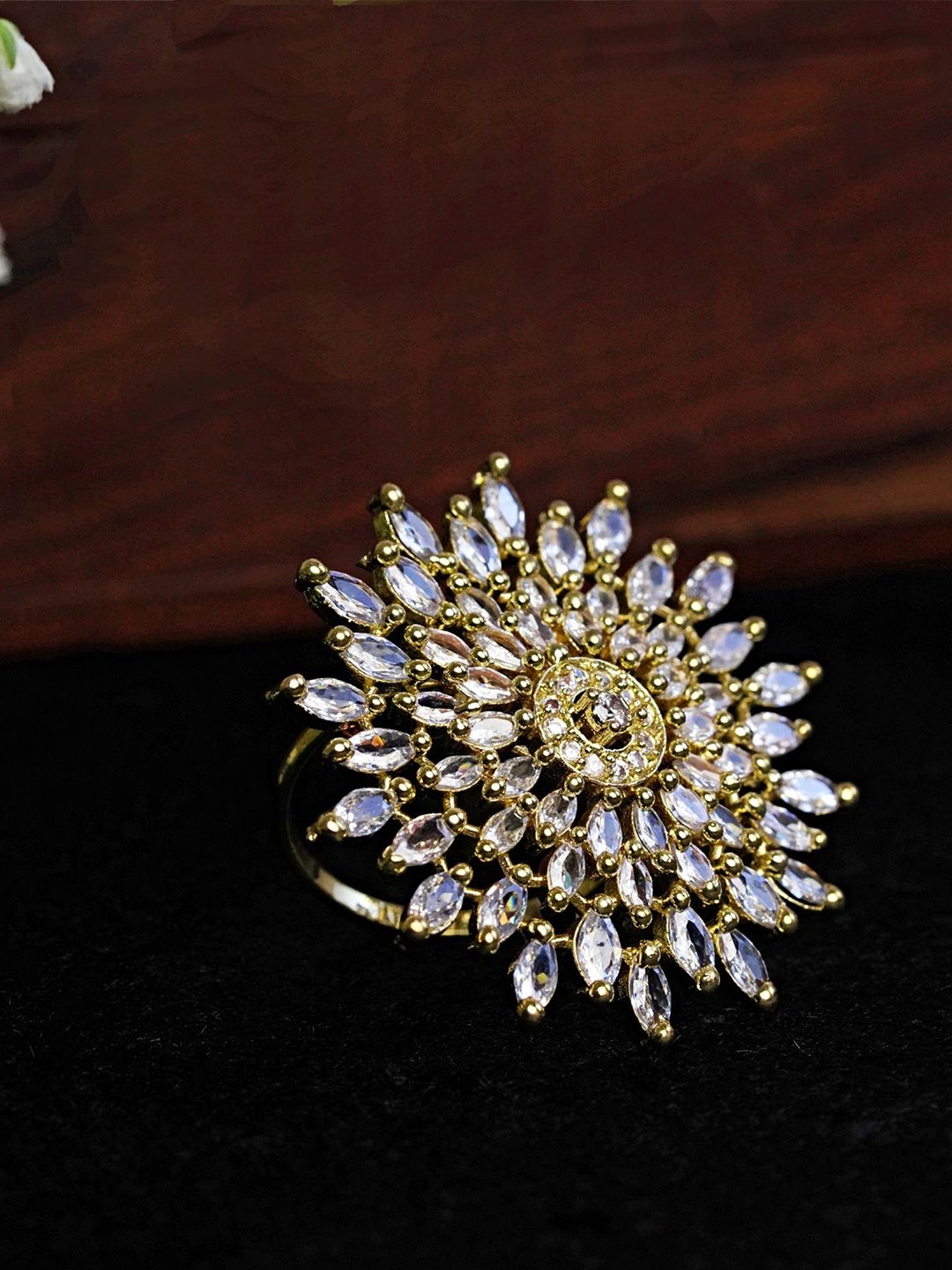 

Zoey Gold-Plated Cubic Zirconia Studded Adjustable Finger Ring, White