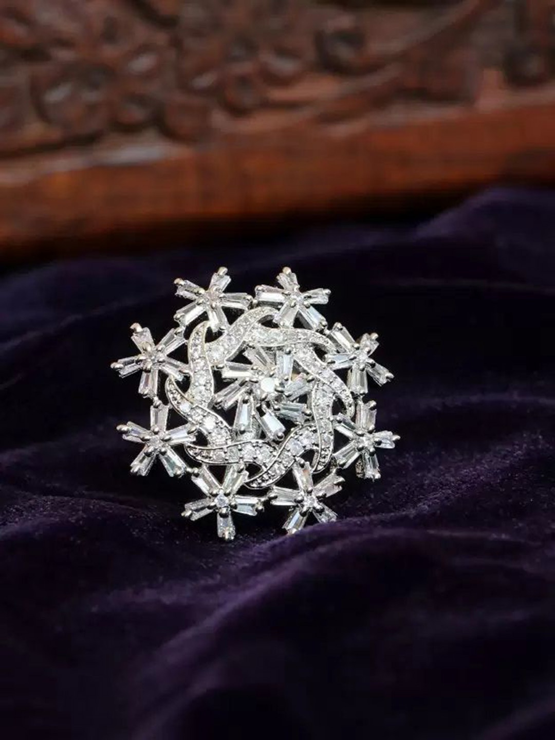 

Zoey Silver-Plated American Diamond-Studded Adjustable Finger Ring